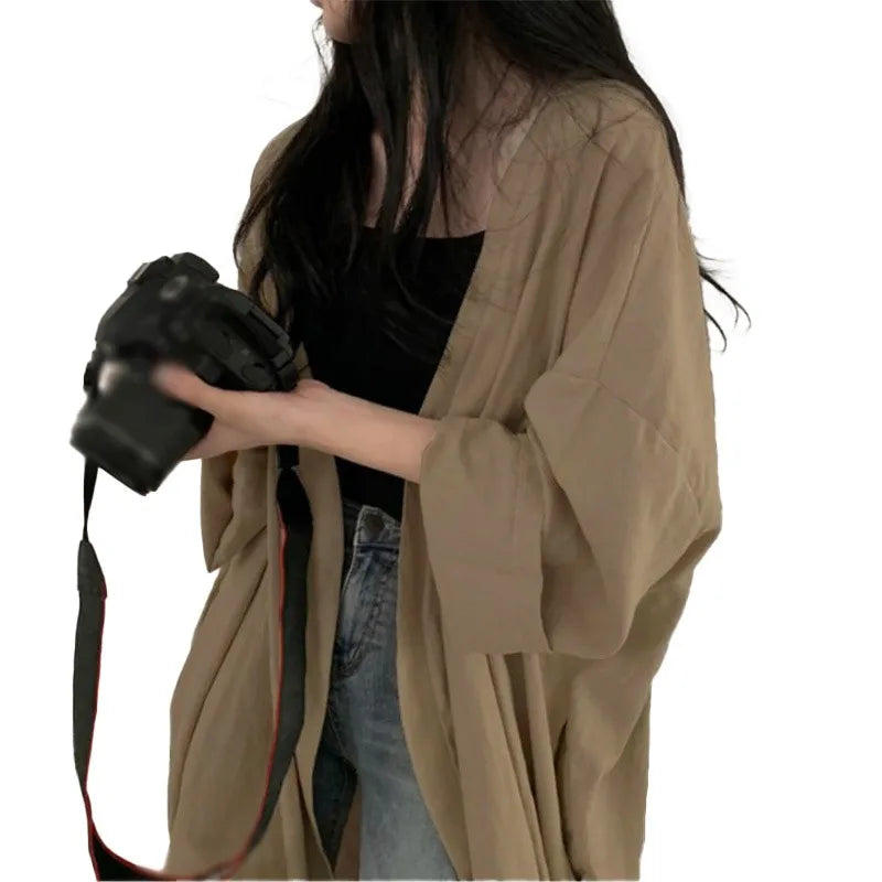 Lunivop Summer Korean Version Loose Fit Women's Long Cardigan Summer Solid Color Breathable Thin Windbreaker Sunscreen Clothing
