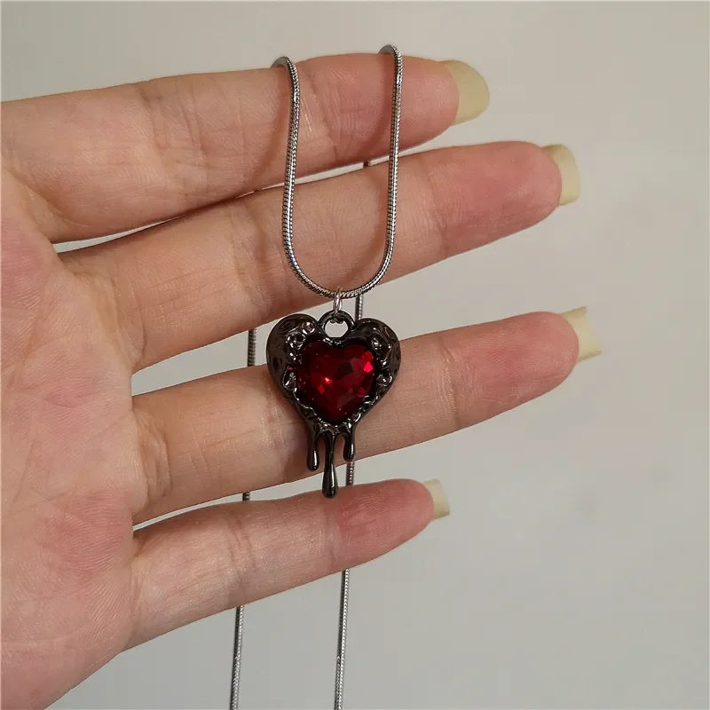 Lunivop Vintage Y2k Red Love Heart Cross Pendant Snake Chain Necklace For Women Men Halloween Aesthetic Gothic Rave Jewelry Accessories