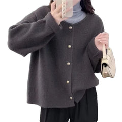 Lunivop Women Sweater Cardigan Polished Gold Button Up Soft Knitted Long Sleeve Sweater Jacket Top Fall Winter Korean Ladies Chic Outfit