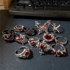 Lunivop Irregular Red Crystal Glass Heart Aesthetic Rings For Women Y2K Gothic Animal Spider Ring Creative Grunge Jewelry Accessories