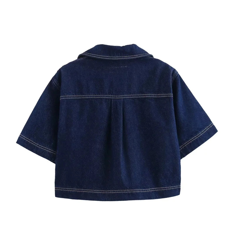 Lunivop Blue Denim Shirt Woman Short Sleeve Cropped Shirt Women Summer Short Tops Woman Streetwear Y2k Stylish Women's Blouses