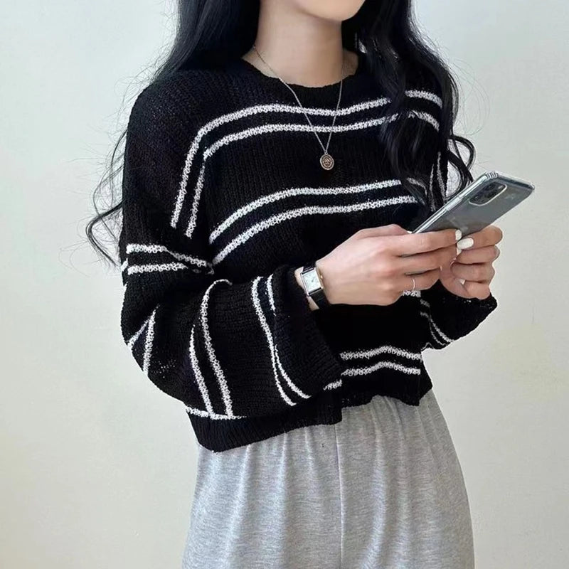 Lunivop Pullover Women Striped Knit Sweater Comfy Lightweight Long Sleeve Crew Neck Jumper Female Teen-girl Casual Daily Outfit