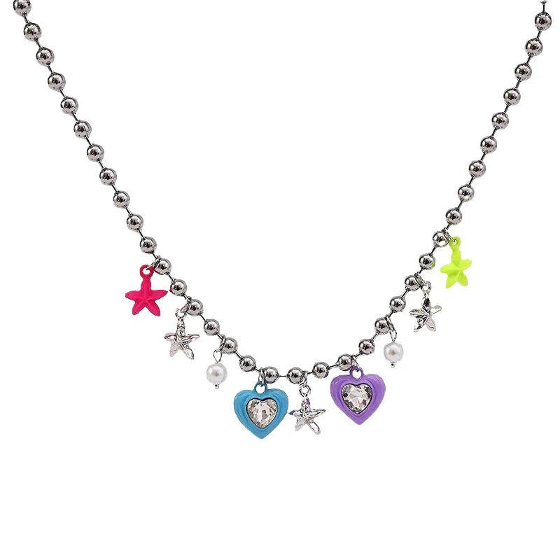 Lunivop Kpop Goth Y2K Colorful Star Heart Pendant Bead Necklace For Women Street Hip Hop Aesthetic Vintage Punk EMO Jewelry Accessories