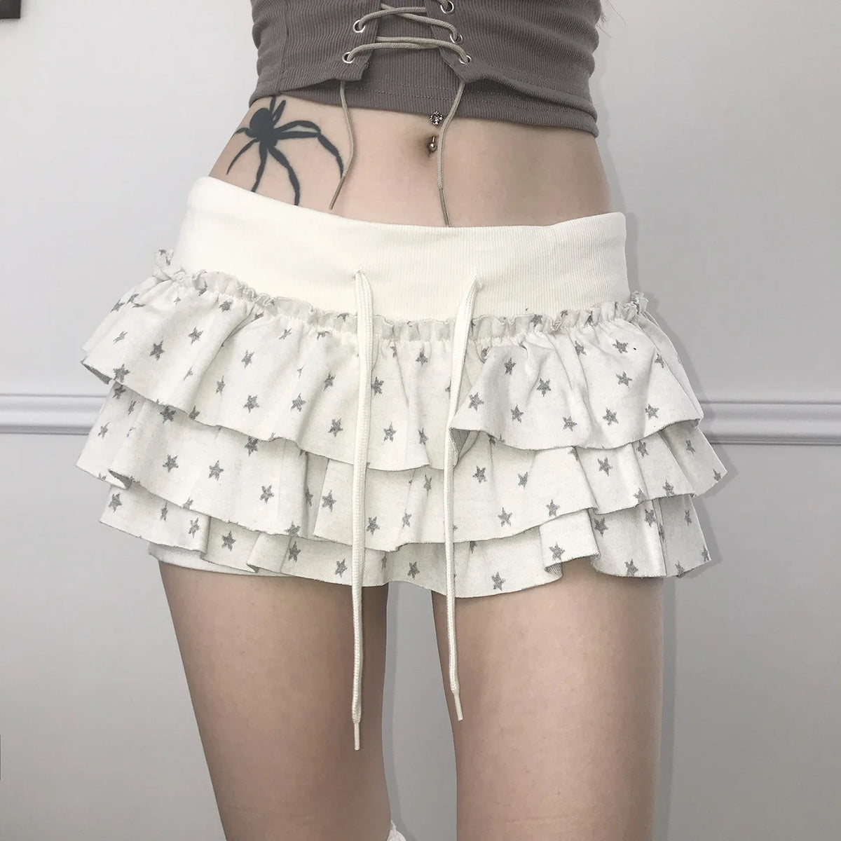 Lunivop  Sweet Fashion Star Printed Color-Block Elastic Double-Layer Cake Skirts Y2K Girls Slimming Versatile Mini Skirts Women