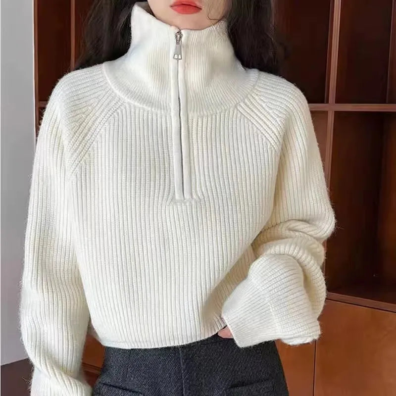 Lunivop Half Zip Collar Sweater Women Pullovers Soft Knitted Long Sleeve Short Jumper Fall Winter Teen-girl Korean Fashion Outfit