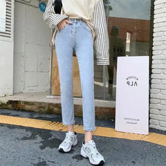Lunivop  Light Wash High Waist Loose Women's Jeans Spring Autumn New Style Korean Version Slimming Nine Tube Straight Leg Pants