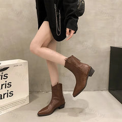 Lunivop Autumn Winter Women Western Cowboy Short Boots Retro Style Western Knight Booties Pointed Toe Square Heels Female Shoes