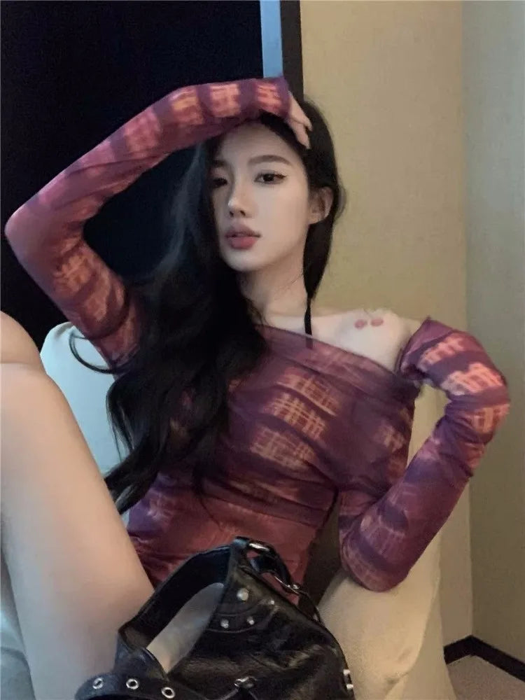 Lunivop  Sweet Mesh Long Sleeve Sun Protection T-shirts Summer See Through Thin Tee Shirt 2025 New Sexy Slim Fit Top for Women