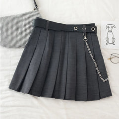 Lunivop Punk Mini Skirt With Chain Belt Rock Girl Cheerleading Belted Pleated Skirt Women Alt-girl Egirl Y2K Outfit