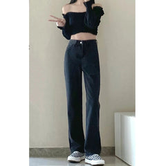Lunivop  Black High Waist Straight Leg Jeans Women's Spring New Versatile Slimming Loose Floor-Length Wide Leg Pants Cleanfit Style