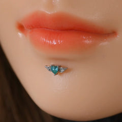 Lunivop  1Pc Flat Back Lip Ring Stud Stainless Steel Low Allergy Angel Wing Heart CZ Cartilage Tragus Earring Piercing Jewelry