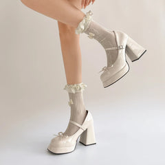 Lunivop  New Women Pumps Elegant Butterfly-knot Shoes Ladies Elegant Thick High Heels Wedding Party Mary Jane Shoes New Spring Shoes