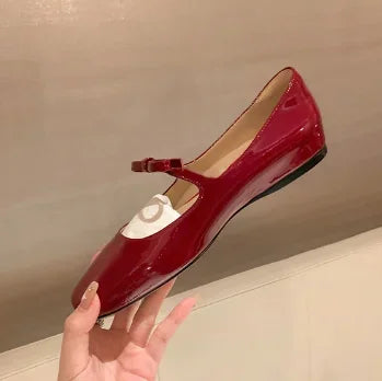 Lunivop New Square Toe Glossy Leather Flats Women Bowknot Mary Jane Shoes Female Red Dance Ballets Party Ball Bridal Wedding Shoes