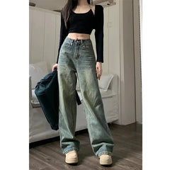 Lunivop  Vintage Washed Denim Pants Women Y2K Streetwear Baggy Wide Leg Jeans Female Korean Loose High Waisted Straight Trousers