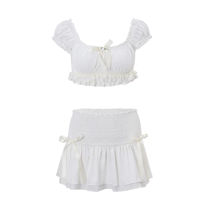 Lunivop   Fashion Sexy Two Piece Set Casual Short Fluffy Top and Low Waist Slim Fit Mini Skirt Y2K Summer New Street Women's Set