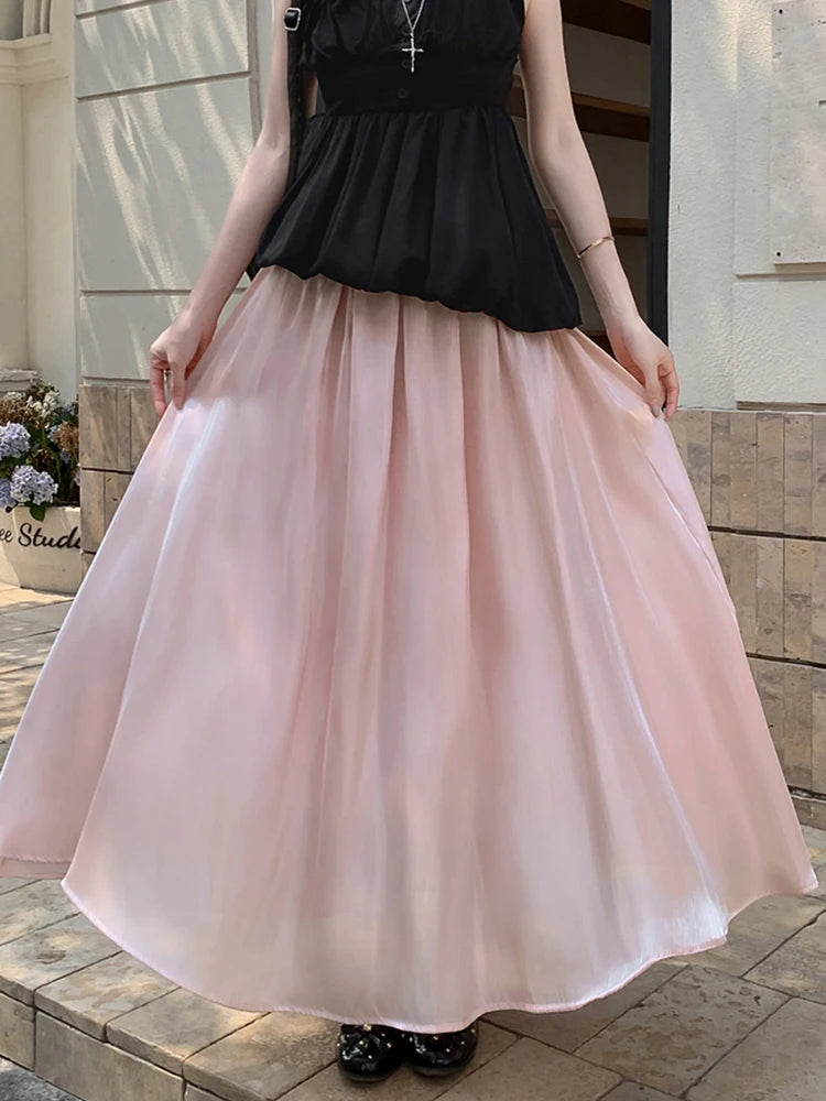 Lunivop  Casual Loose Black Long Skirt Women Fashion High Waist Sweet Skirts Summer Chic Sweet Female Simple Korean Long Skirts New