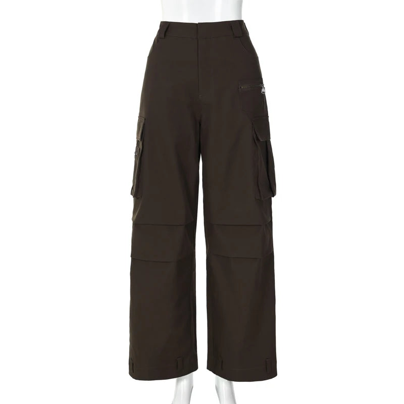 Lunivop Lygens Zipper Pockets High Waist Solid Y2K Streetwear Wide Leg Women'S Cargo Pants Casual Daily Vacation