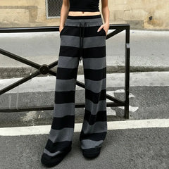 Lunivop  Autumn Winter Casual Street All Match Stretch Waist Lace Up Long Pants Y2k Constrast Color Striped Trousers Harajuku Soft Pant