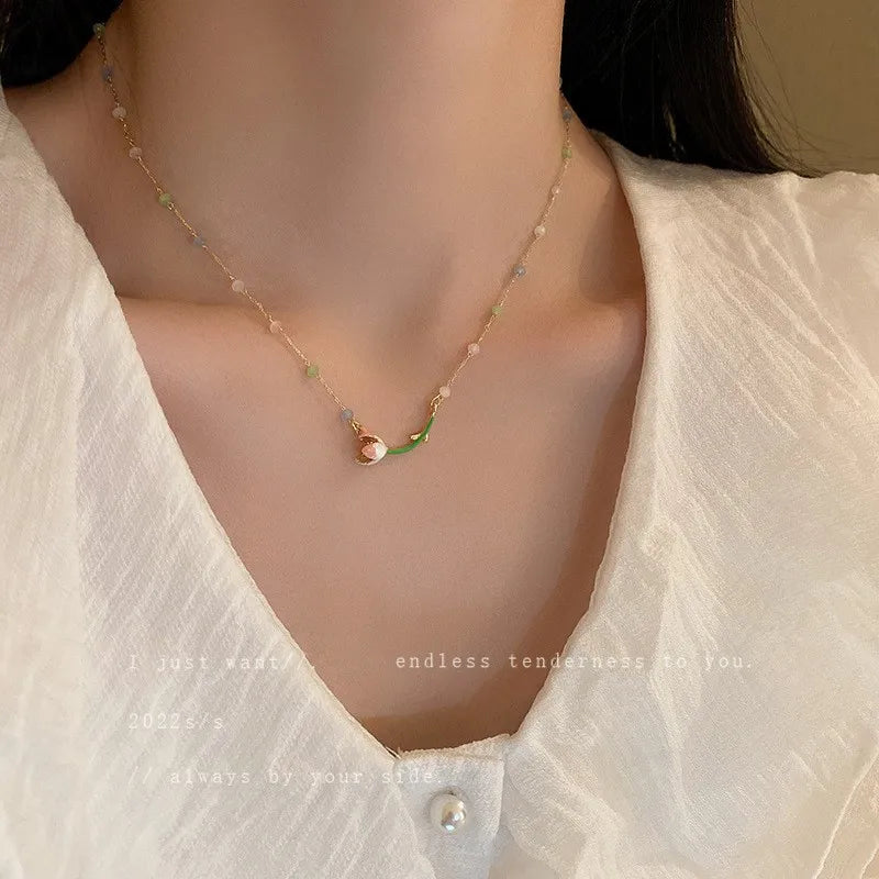 Lunivop Summer Green Necklace Handmade Beaded Clavicle Chain Choker Light Luxury Design Necklace 2022 Accessories