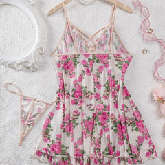 Lunivop  Spicy Floral Print Sheer Cami Nightdress