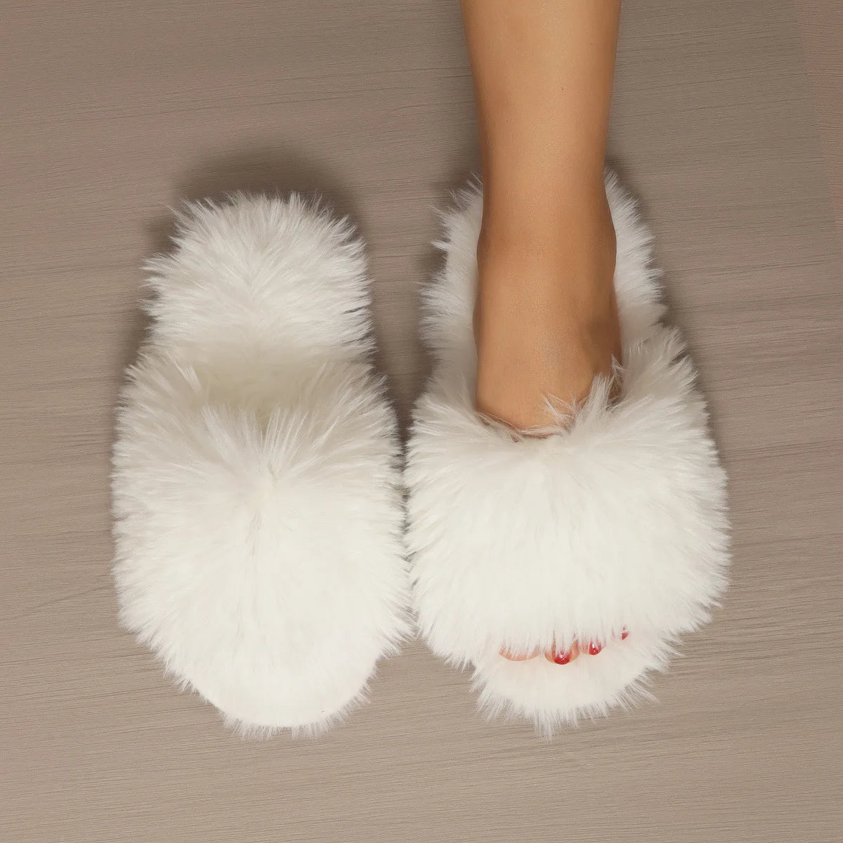 Lunivop New Women Designer Fur Slides Slippers Open Toe Slip on Flat Indoor Plush Slippers Home Bedroom Fuzzy Casual Outdoor Comfy Flats