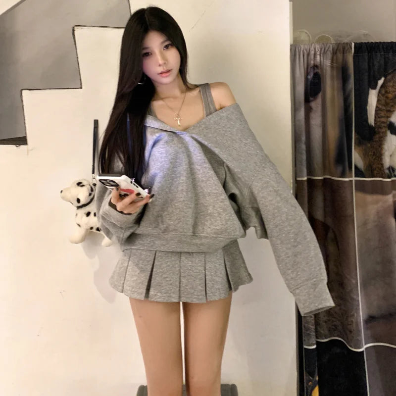 Lunivop Casual Hooded Pullover Top Women Y2K V-neck Hoodies Solid Harajuku Long Sleeve Hoodie Oversized Tops Female Loose Clothing