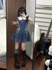 Lunivop  Elegant Gothic Vintage Dress Women Lolita Lace Sleeveless Mini Dress Y2K Slim Style Spicy Girl Daily Fashion