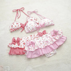 Lunivop  Japanese New Seaside Vacation Sets Swimwears Sweet Lovely Slim Print Swimsuit Sexy Bow Strawberry Casual Women Clothing