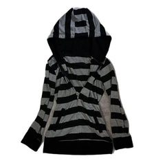 Lunivop  Y2k Women Hoodie Black And Gray Striped Hooded Sweatshirt Contrast Trim Cropped Hem Zip Up Hoodie Long Sleeve Sweatshirt