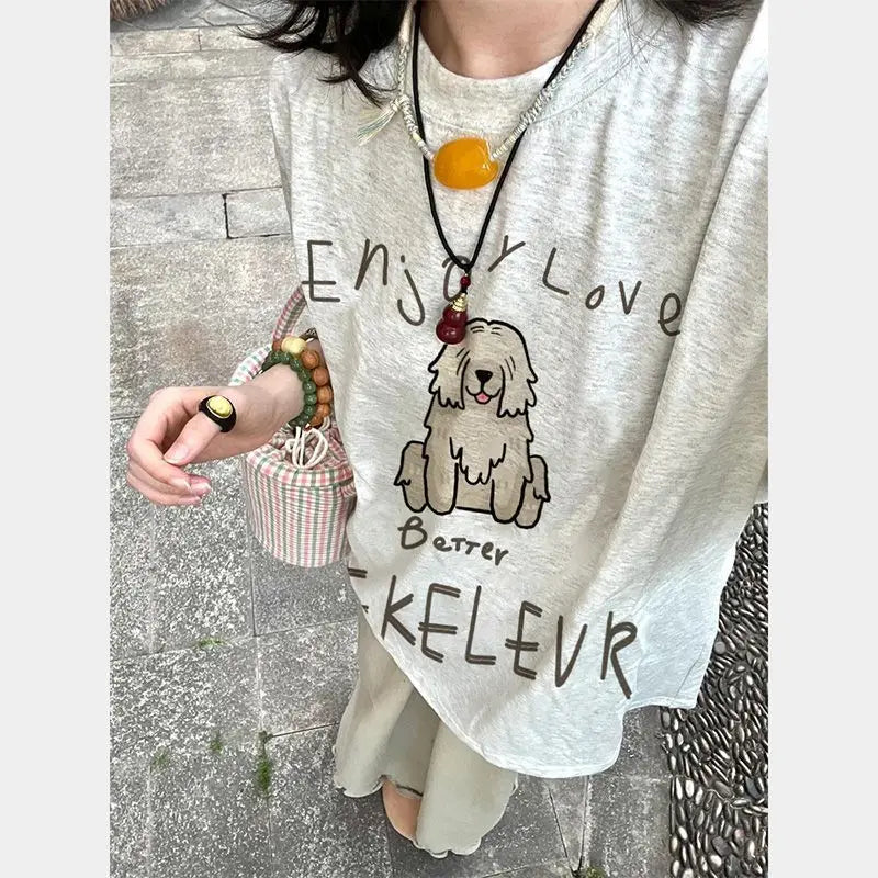 Lunivop  Women T Shirts Preppy Style Cartoon Printed Short Sleeve Summer Fashion Loose Sweet Tops Funny Female Tshirt Casual