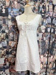 Lunivop  Lace Patchwork White Tank Dress Women Summer Lace-up U Collar Cotton Buttons A-line Short Vestido Solid Sweet Sleeveless Dresses