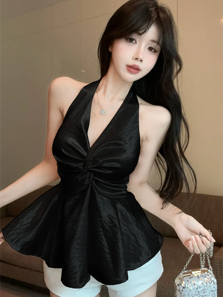 Lunivop  Sexy Halter Satin Tanks Women Slim Backless Fashion Hotsweet Camis Tanks Chic Design Elegant Female Summer Casual Tanks Top