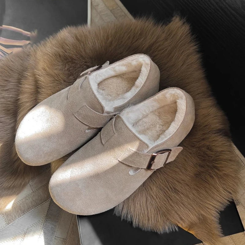 Lunivop Fur Women Flats Slippers Platform Warm Walking Shoes Trend Winter New Short Plush Cotton Mules Shoes Home Fad Casual Shoes