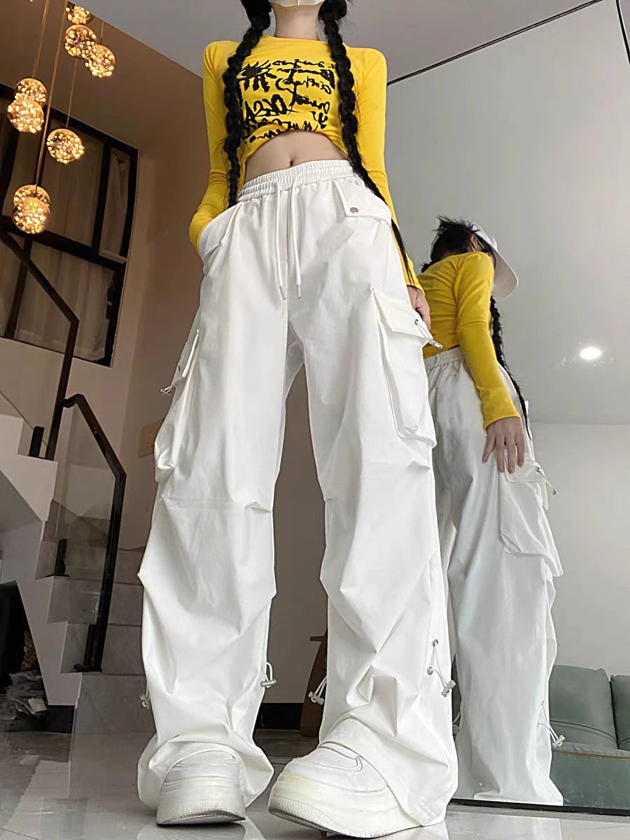 Lunivop American style large pocket cargo pants women's spring summer new style wide leg pants loose slimming casual sports pants