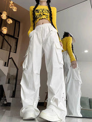 Lunivop American style large pocket cargo pants women's spring summer new style wide leg pants loose slimming casual sports pants