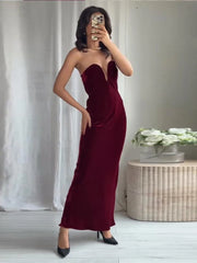 Lunivop  Burgundy Velvet Strapless Maxi Dress Sweetheart Neckline Side Zipper Bodycon Evening Elegant Women Vestidos Party Lady Gown