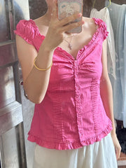 Lunivop  New Raspberry Buttons Blouse Shirt Women Simple Streetwear Ruffle Sleeveless Tank Tops Vest Sweet Cute Preppy Style Camisole Y2K