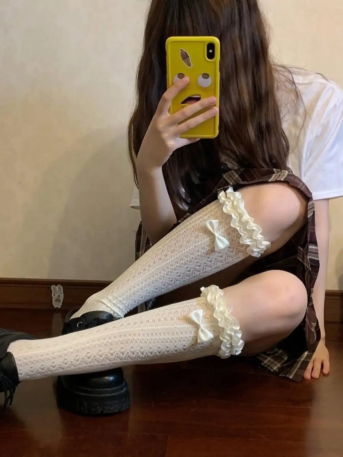 Lunivop  1 Pair Japanese Style Lolita Lace Trim Knee High Socks, Thin Leg Warmers For Women, Bowknot Lace Hollow Heart Leg Warmers, Elega