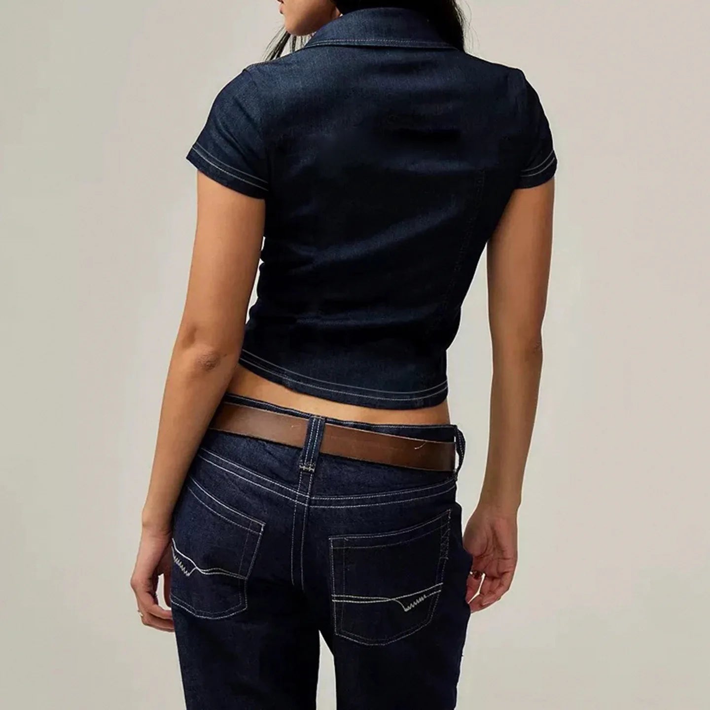 Lunivop Retro High Waisted Tops Fashion Womens Sexy Lapel Single Breasted Cardigan Denim Tops Hot Girls Y2k Party T-Shirt Womens