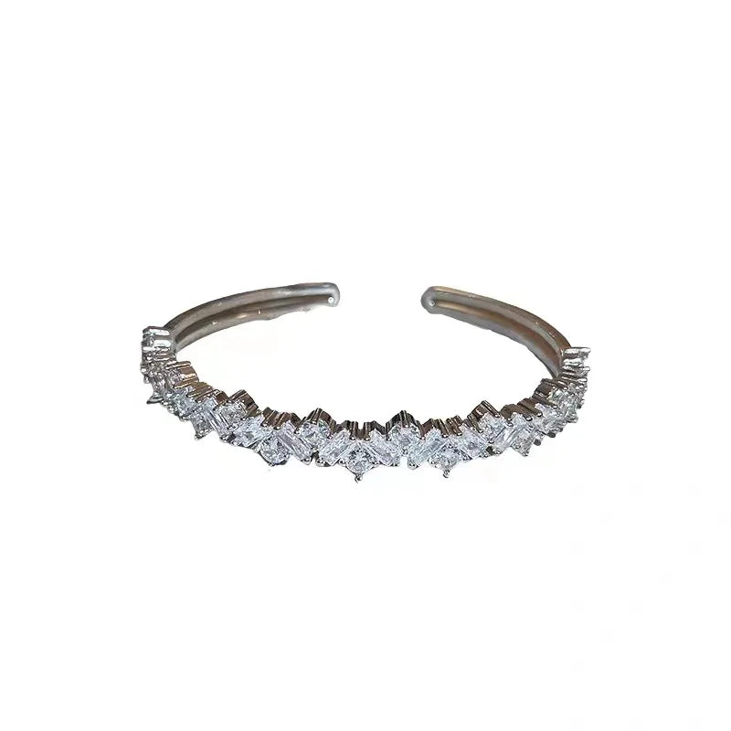 Lunivop Luxury Silver Color Full Rhinestone Open Bangle For Women New Fashion Shiny Crystal Bracelet Wedding Jewelry Party Gift
