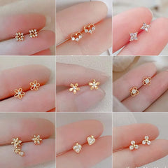 Lunivop  Mini Crystal Butterfly Sweet Stud Earrings for Women Flower Helix Cartilage Tragus Lobe Teen Ear Piercing Jewelry