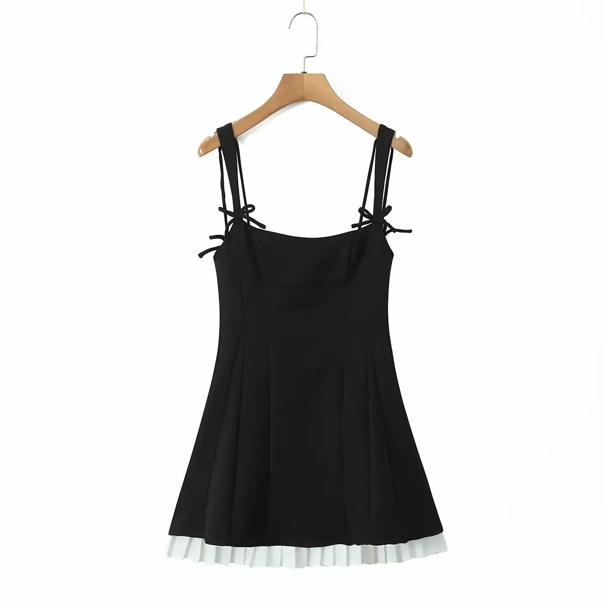 Lunivop  Sexy Spaghetti Straps Black Pink Mini Dress Women Pleated Hem Patchwork A-line Slim Summer Dresses Party Robe