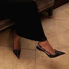 Lunivop  Large Size Metal Embellished Butterfly Knot Hollow out Rivet Toe Strappy Sandals European Style Sharp Pointed Toe Platform Sl...