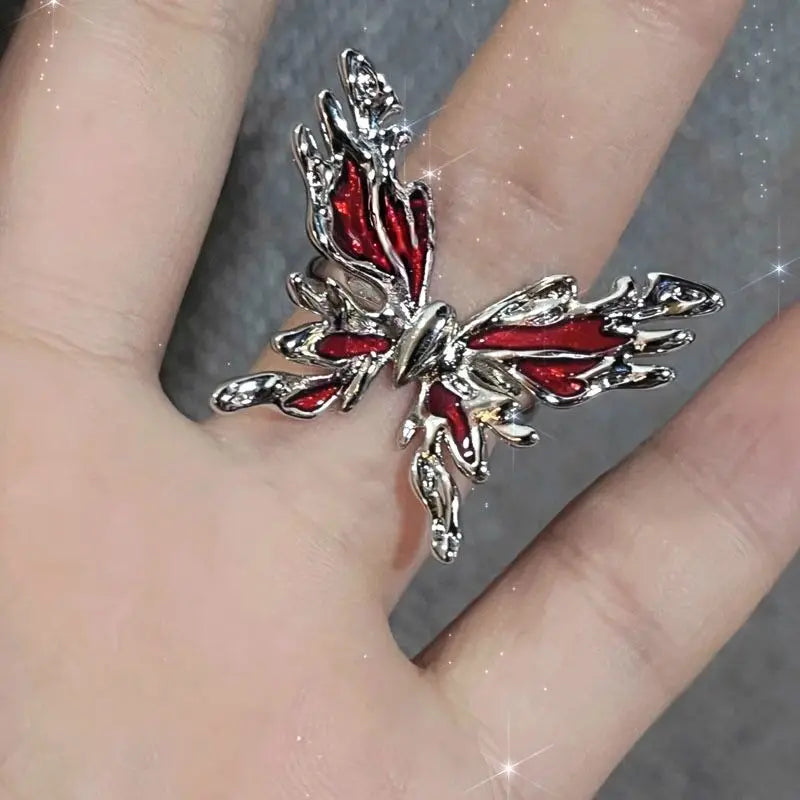 Lunivop Vintage Red Enamel Cross Open Rings For Women Men Punk Hip Hop Irregular Lava Texture Rings Y2K Aesthetic Jewelry