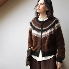 Lunivop Button Up Fair Isle Sweater Cardigan Soft Knit Sweater Jacket Geometric Print Cozy Knitwear Teen-girl Fall Winter Vintage Outfit