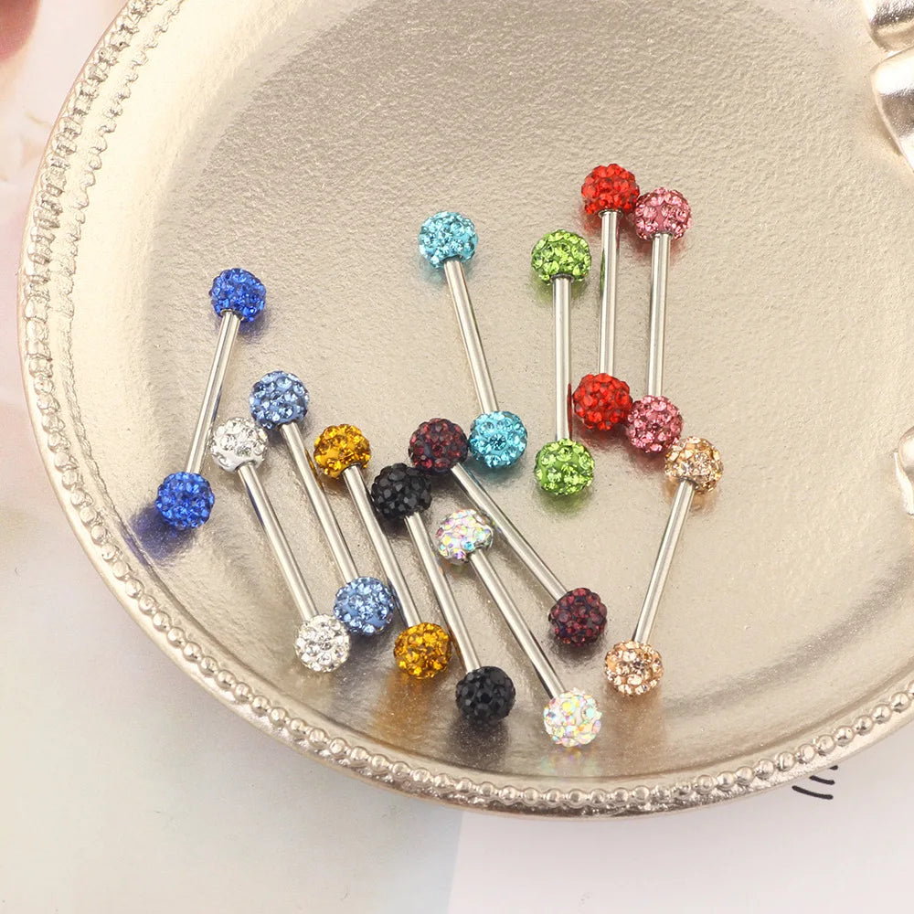 Lunivop 5mm Crystal Ball Tongue Stud Stainless Steel Piercing Body Jewelry for Women Multi Color Zircon Tongue Ring Nightclub Jewelry