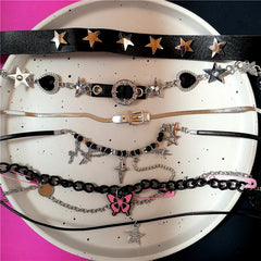 Lunivop Punk Pink Butterfly Star Cross Rope Chain Choker Necklace For Egirl Y2k EMO Goth Harajuku Aesthetic Grunge Jewelry Accessories