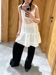 Lunivop  Lace Patchwork Camisole Vest Dresses Simple All-match Vestidos De Verano Mujer 2025 Summer New White Dress for Women