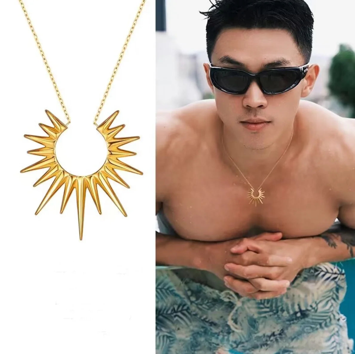 Lunivop New Fashion Gold Stainless Steel Sun Pendant Necklace for Women Men Couple Choker Necklace Party Jewelry Gift