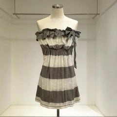 Lunivop  Euramerican Sweet Draped Bow Strapless A-line Tops Y2k Aesthetic Constrast Color Striped Camisole Harajuku Punk Girl Tops